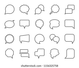 Speech Bubble Thin Line Icon Set. Outline Web Sign Of Comic Tell. Communication Chat Linear Customer Dialog Icons, Empty Template, Clean Label. Simple Speech Bubble Symbol Isolated Vector Illustration