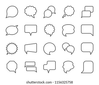 Speech bubble thin line icon set. Outline web sign of comic tell. Communication chat linear customer dialog icons, empty template, clean label. Simple speech bubble symbol isolated vector Illustration