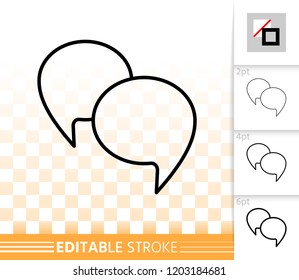 Speech bubble thin line icon. Outline comic tell sign. Chat linear pictogram with different stroke width. Message simple vector transparent symbol. Clean web banner editable stroke icons without fill