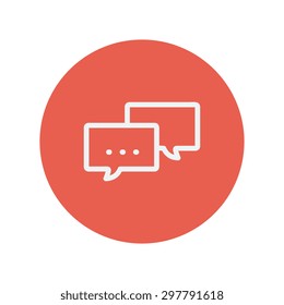 Speech bubble thin line icon for web and mobile minimalistic flat design. Vector white icon inside the red circle.