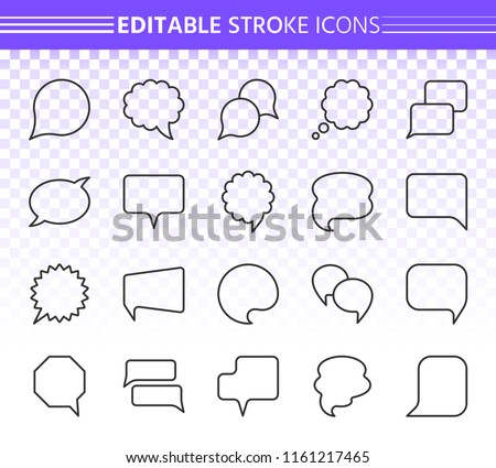 Speech bubble thin line icon set. Outline web sign kit of comic tell. Communication linear icons includes cloud, message talk, text blank. Editable stroke chat bubble simple contour vector symbol