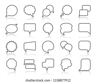 Speech bubble thin line icons set. Outline web sign of comic tell. Communication Chat linear icons paper speak doodle price note, buble quote. Simple message symbol with reflection vector Illustration