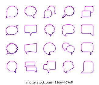 Speech Bubble thin line icons set. Outline vector sign kit of comic tell. Chat Communication linear icon collection rectangle frame, cloud. Modern gradient simple speech bubble symbol isolated white
