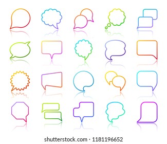 Speech Bubble thin line icons set. Outline vector sign kit of comic tell. Chat Communication linear icon collection rectangle frame, cloud. Modern gradient simple speech bubble symbol isolated white