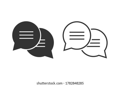 Speech bubble thin, vector line icon set on white background, isolated flat