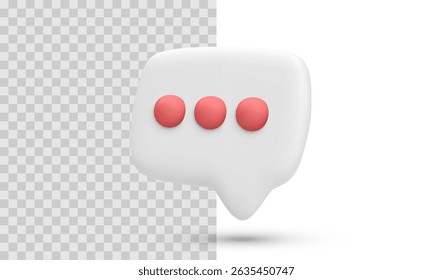 Speech Bubble With Three Dots In 3d Style, Symbolizing Typing Or Messaging, Rendered In 3D Cartoon Look. Clean Vector Illustration For Communication Concepts.