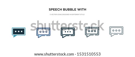 speech bubble with three dots inside icon in different style vector illustration. two colored and black speech bubble with three dots inside vector icons designed in filled, outline, line and stroke