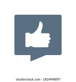 Speech bubble with a thumb up colored icon. Positive feedback, customer review, rating symbol