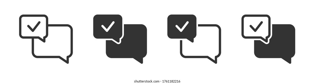 Burbuja de voz con iconos de garrapatas en cuatro versiones diferentes en un diseño plano