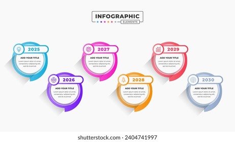 Speech bubble timeline infographic design template with icons and six options or steps