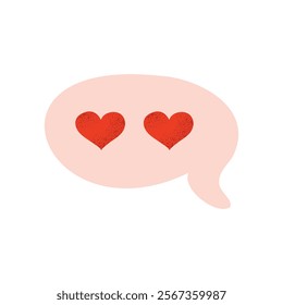 Speech bubble with two red hearts. Great for romantic messages, Valentine's Day stickers, and social media designs. Flat vector illustration isolated on white background.