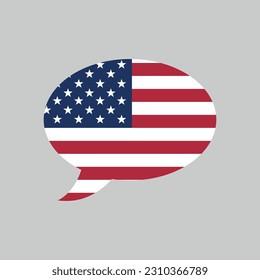 speech bubble with USA flag on grey background, american english language concept, vector design element