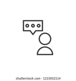 Speech bubble user outline icon. linear style sign for mobile concept and web design. Comment line vector icon. Symbol, logo illustration. Pixel perfect vector graphics