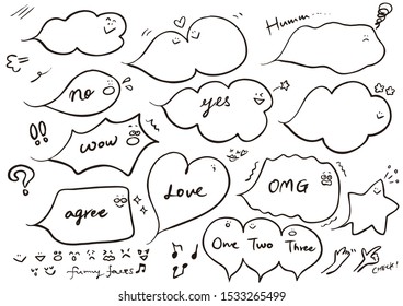 Speech bubble with various expressions Black and white vector one point