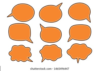 Speech bubble in various shape with black outline and white dash line 