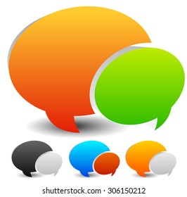 Speech bubble vector graphics. Two overlapping speech, talk bubbles for communication, chat, support concepts. Editable.