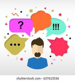 Speech Bubble Vector Icon Collection. Set of Thought Bubbles with Avatar
