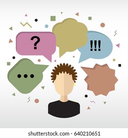 Speech Bubble Vector Icon Collection. Set of Thought Bubbles with Avatar
