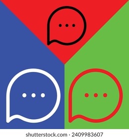 Speech bubble vector icon, Outline style, isolated on Red, Green and Blue Background.