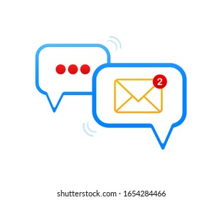 Speech bubble vector icon. Thin line blue icon with symbol of envelope.