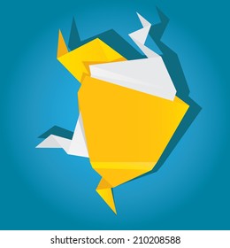 speech bubble vector illustration. abstract paper origami orange banner template for website, cover and unusual creative banner design