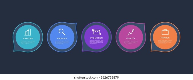 Speech bubble vector infographic template. Five steps or processes with icons and text