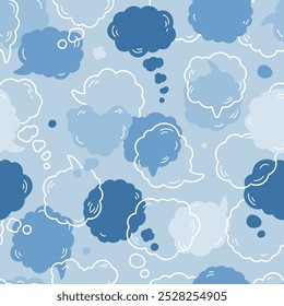 Speech Bubble Vector Seamless Blue Pattern. Thought Bubbles.