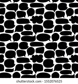 Speech bubble vector seamless pattern. Hand drawn set of black and white comic elements. Silhouette doodle speech bubble pattern with texture. Ornament design for your wallpaper, textile, web, banner 