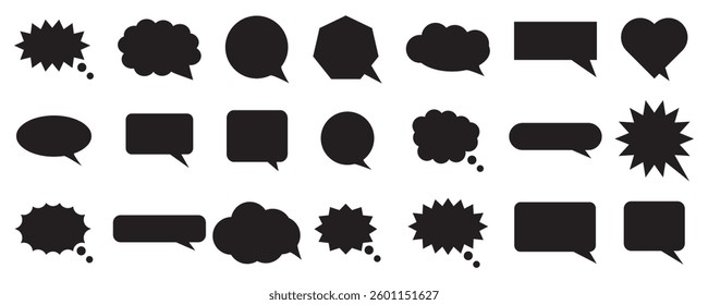 Speech bubble vector set in black silhouette