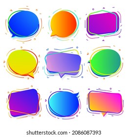 Speech Bubble Vector Set Neon Color Half Tone Background For Chat, Communication, Message, Sale Banner. Vector Illustration 10 Eps