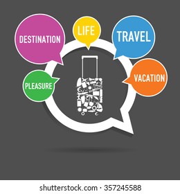 speech bubble vector with travel icon paradise