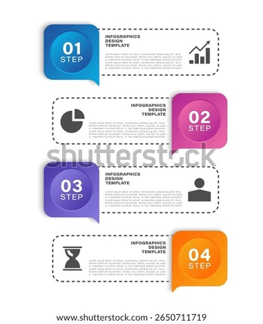 Speech bubble vertical infographic template. Four steps or options infographic layout with icons