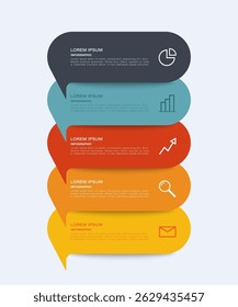 Speech bubble vertical vector infographic template. Five steps or processes with text and business icons