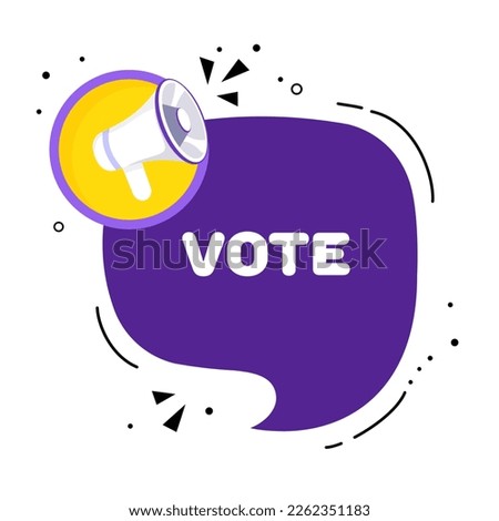 Speech bubble with vote text. Speech bubble with loudspeaker. Pop art style. Vector line icon for Business and Advertising
