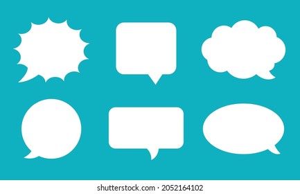 Speech bubble white blank balloon set. Different geometric shape, cartoon element for chat, message box, talk, dialog, speak, comic retro empty paper background, communication, thought banner