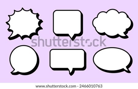 Speech bubble white blank balloon set. Different geometric shape, cartoon element for chat, message box, talk, dialog, speak, comic retro empty paper background, communication, thought banner