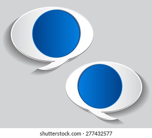 Speech bubble white blue on gray Background.