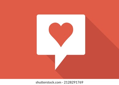 Speech bubble with white heart in it on red background with shadows on top, flat illustration for commercial use, vector size.