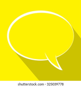 Speech bubble white line flat icon with long shadow.