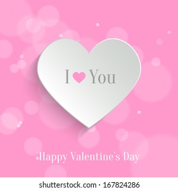 Speech Bubble. White Paper Heart With Shadow On Pink Bokeh Background. Valentine's day Background