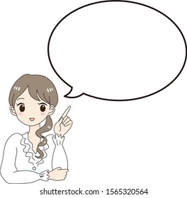 
Speech bubble with woman in white shirt pointing finger