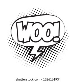 speech bubble with woo word pop art line style vector illustration design