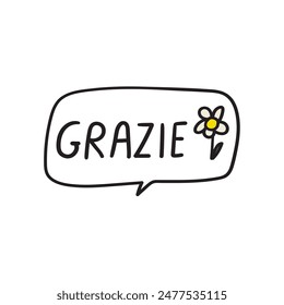 Speech bubble with word - Grazie.  It's mean thank you in Italian language. Vector illustration on white background.