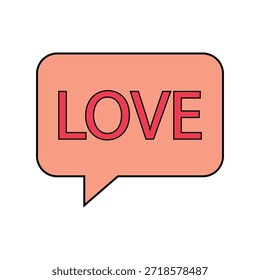 Burbuja del discurso con la palabra AMOR en letras rojas audaces, Diseño gráfico simple