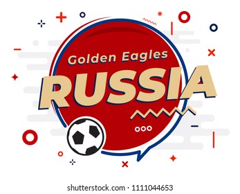 Speech Bubble word RUSSIA with the football, soccer ball. Vector Illustration.