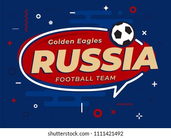 Speech Bubble word RUSSIA with the football, soccer ball. Vector Illustration.