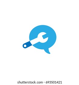 Speech bubble with wrench logo design vector illustration