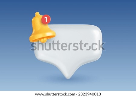 Speech bubble and yellow bell with notification counter. Notification icon. Social media or instant messenger reminder concept. Realistic 3D vector illustration