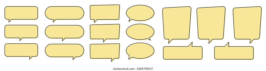 Speech bubble in yellow, chat bubble, message box set. Yellow background quotespeech bubble.