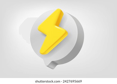 Speech bubble with yellow flash on white background. 3d vector illustration
